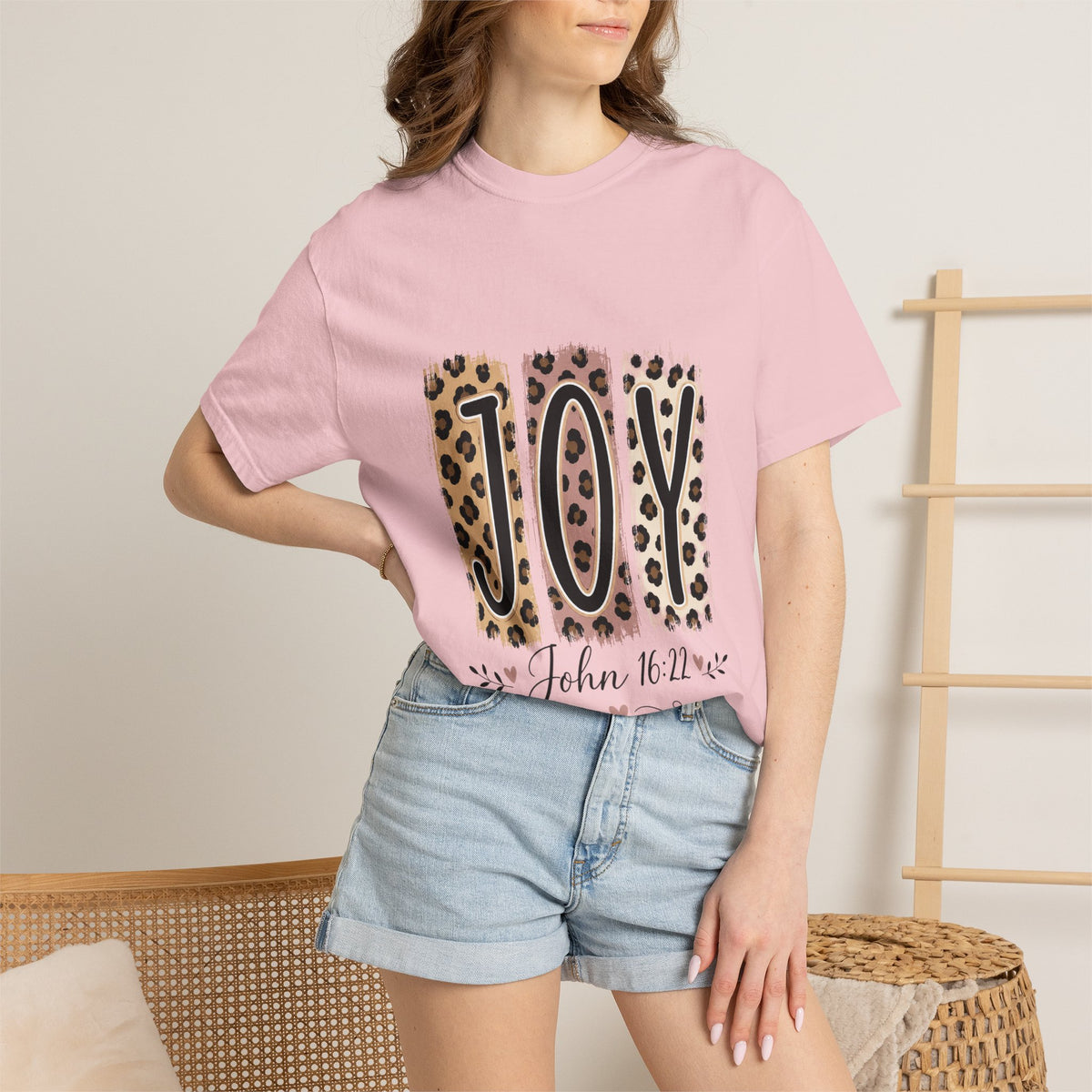 JOY Leopard Print T‑Shirt — John 16:22 Christian Faith Tee