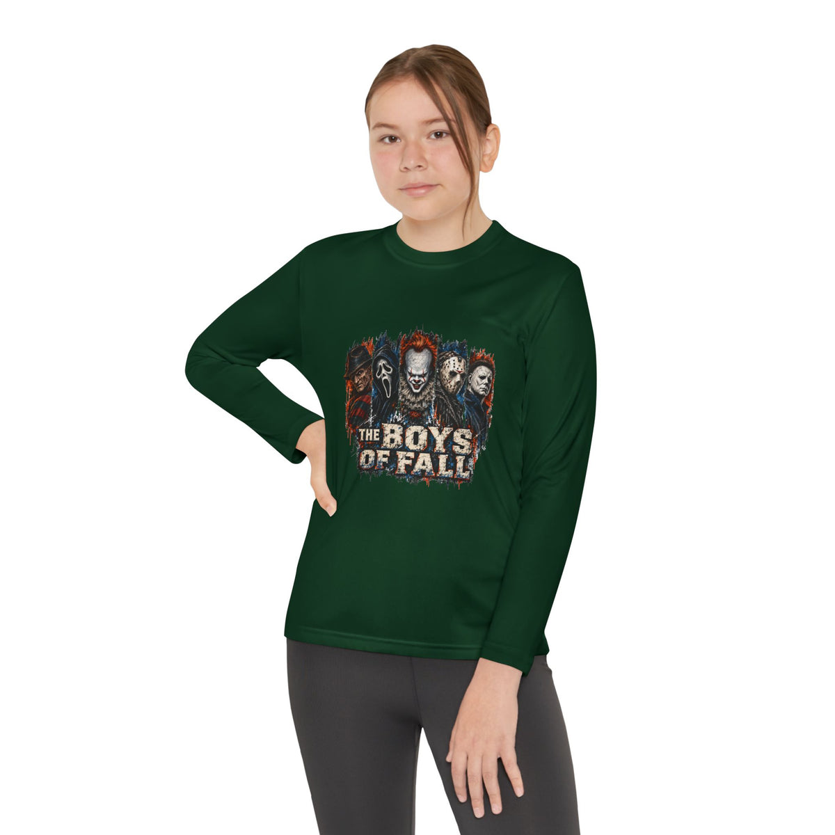 Youth Long Sleeve Tee — "The Boys of Fall" Horror Mask Graphic