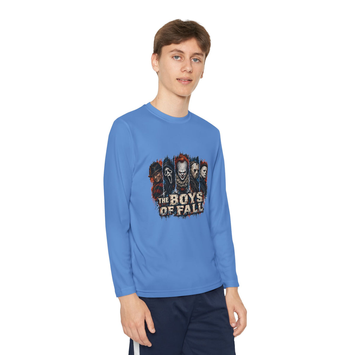 Youth Long Sleeve Tee — "The Boys of Fall" Horror Mask Graphic