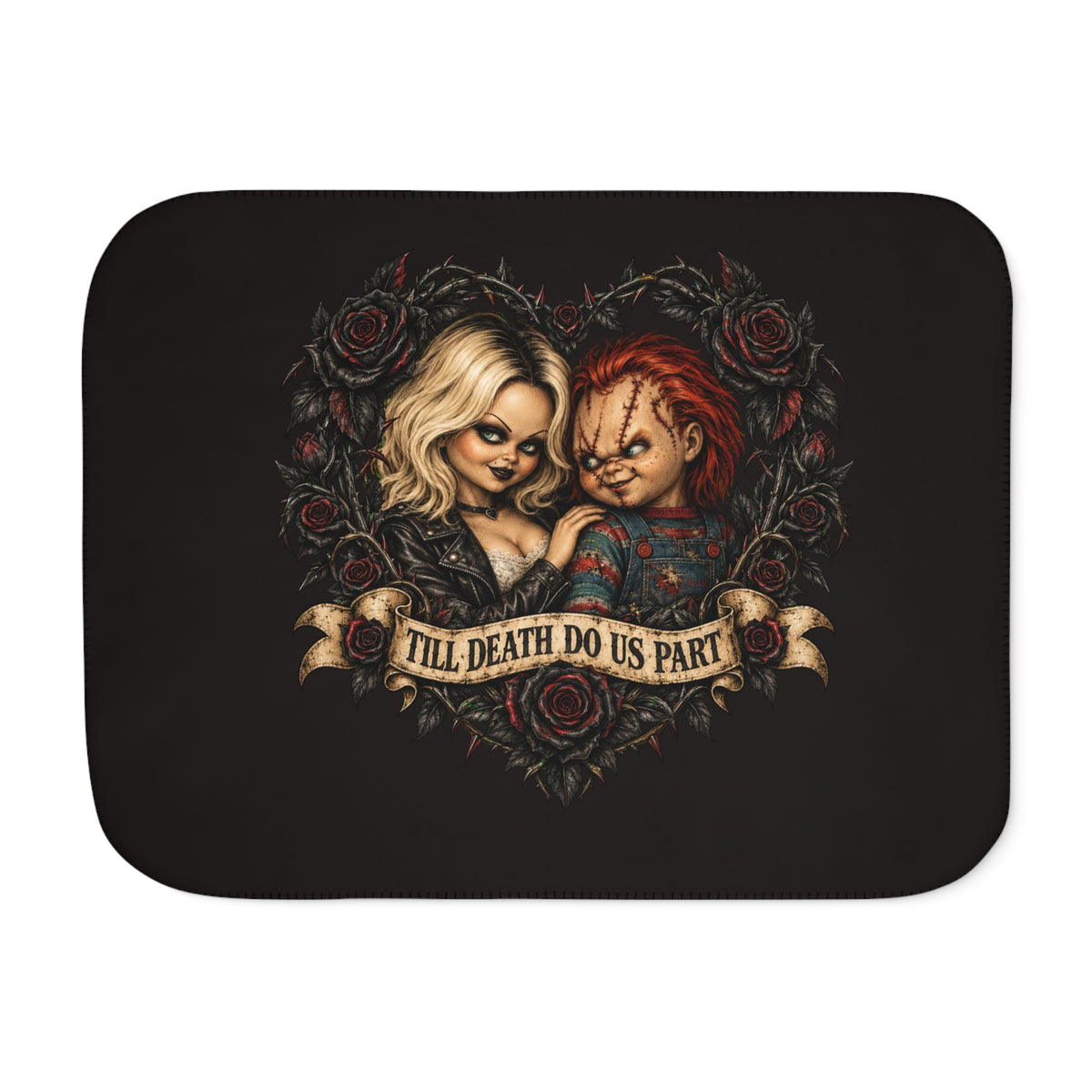 Sherpa Blanket - 'Till Death Do Us Part' Gothic Couple Rose Design, Cozy Throw for Couples & Horror Fans