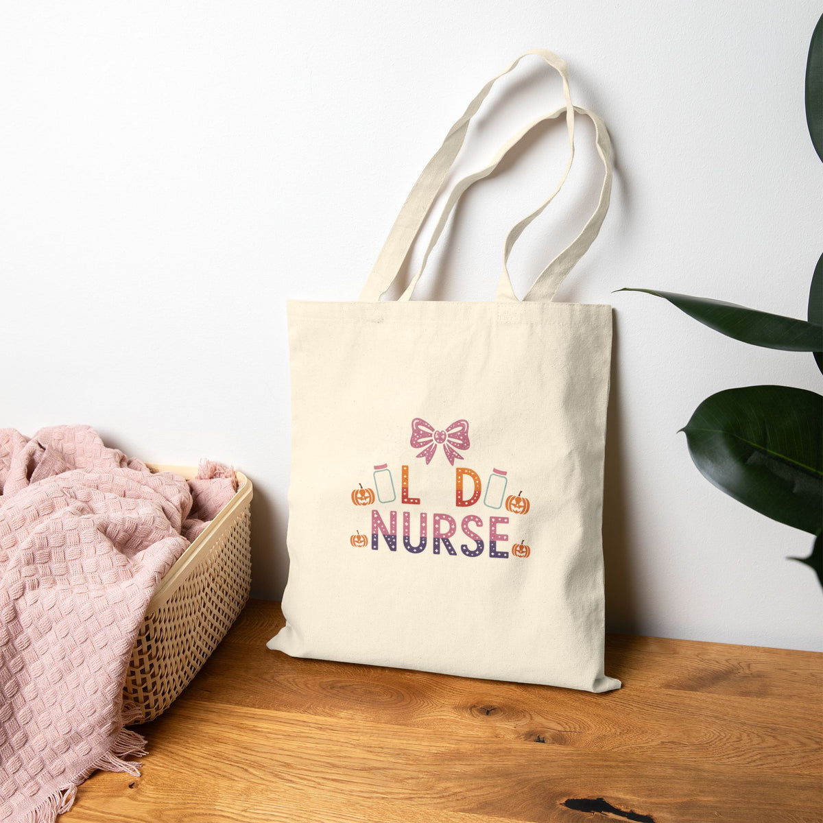 Nurse Tote Bag — "Old Nurse" Cute Halloween Candy Pumpkin Design Cotton Canvas Tote