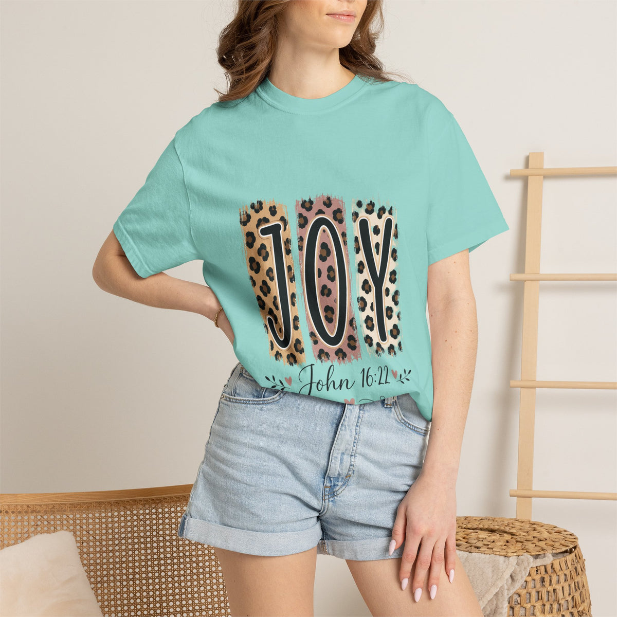 JOY Leopard Print T‑Shirt — John 16:22 Christian Faith Tee