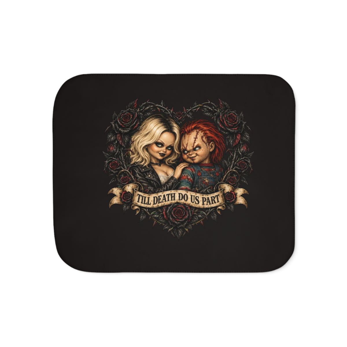 Sherpa Blanket - 'Till Death Do Us Part' Gothic Couple Rose Design, Cozy Throw for Couples & Horror Fans