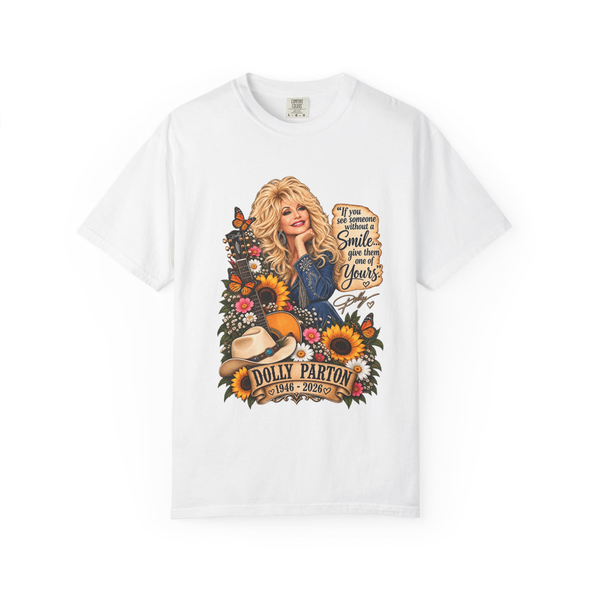 Dolly Parton T‑Shirt Portrait with 'Smile' Quote