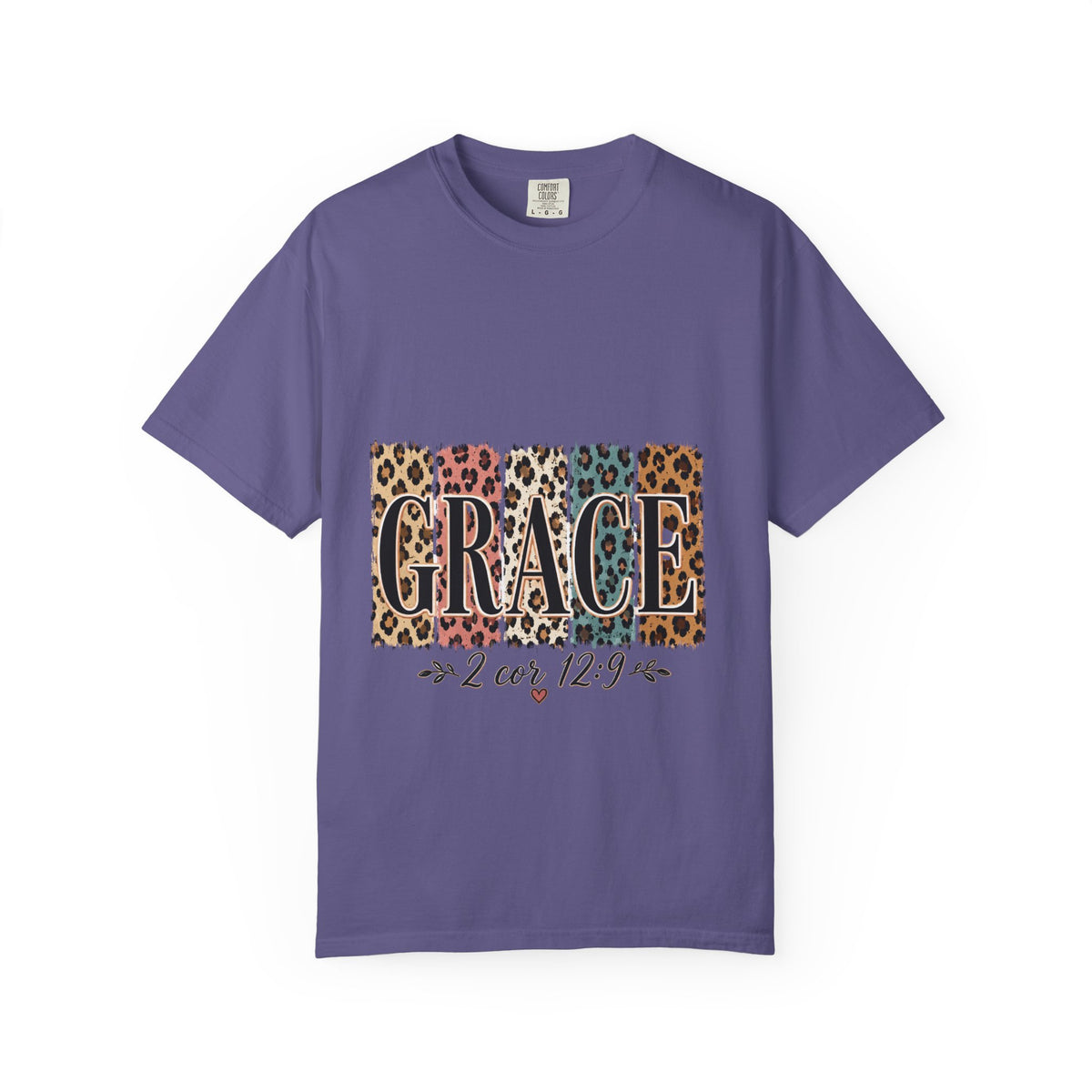Grace Leopard Block T-Shirt — 2 Cor. 12:9 Christian Graphic Tee