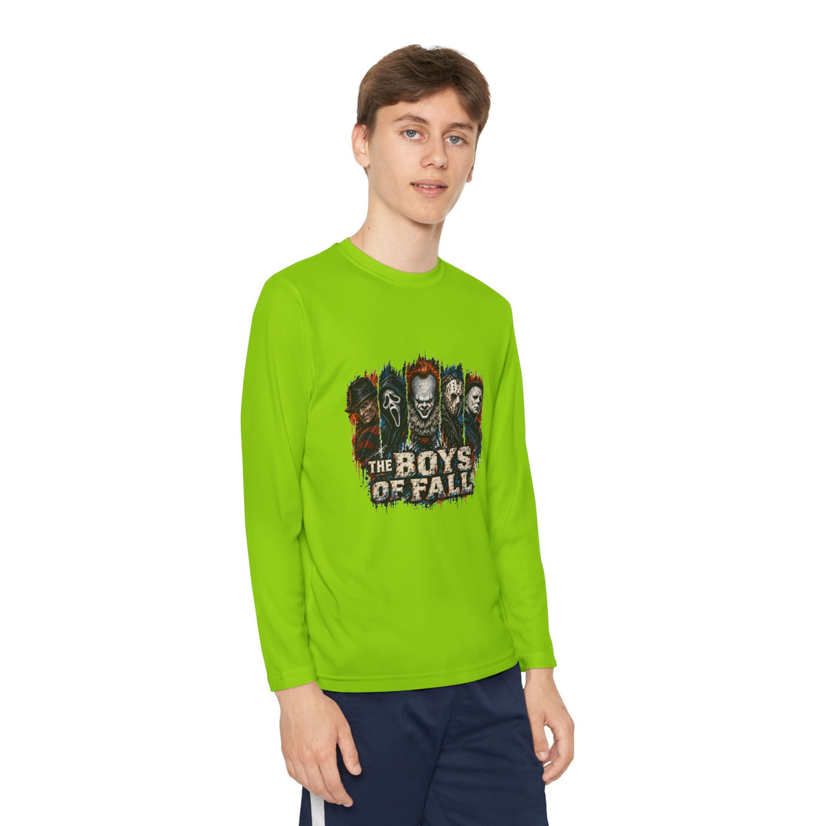 Youth Long Sleeve Tee — "The Boys of Fall" Horror Mask Graphic