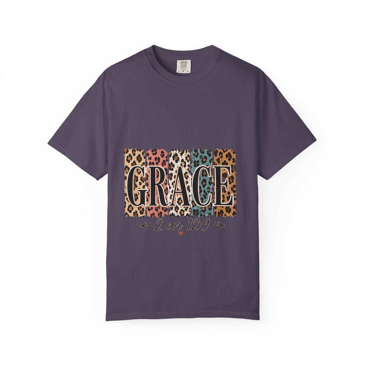 Grace Leopard Block T-Shirt — 2 Cor. 12:9 Christian Graphic Tee
