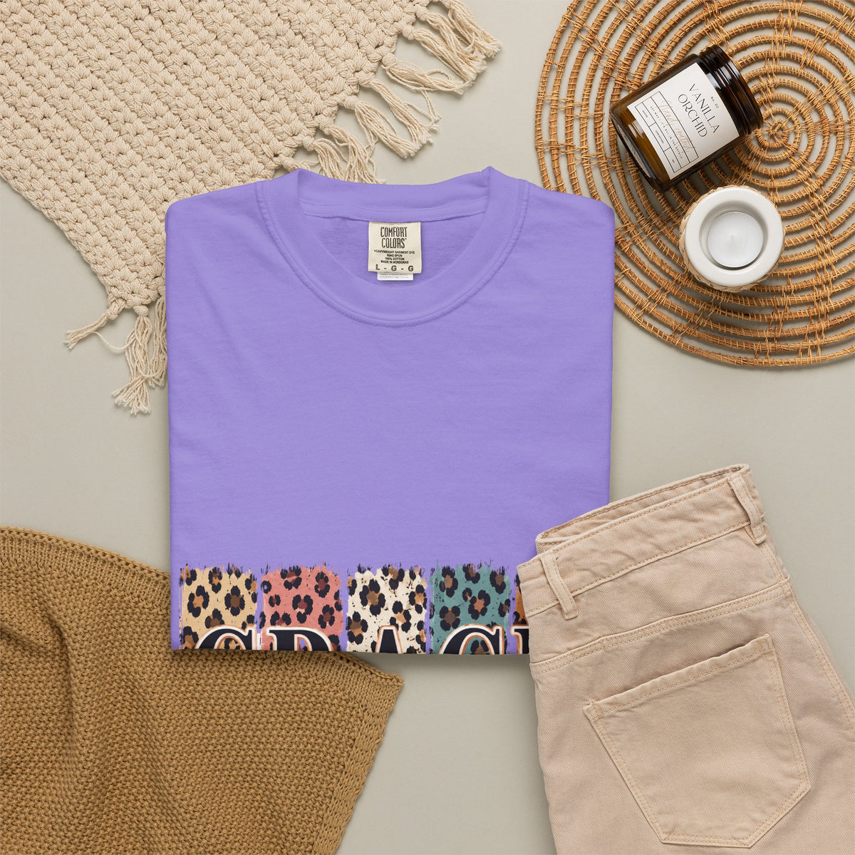 Grace Leopard Block T-Shirt — 2 Cor. 12:9 Christian Graphic Tee