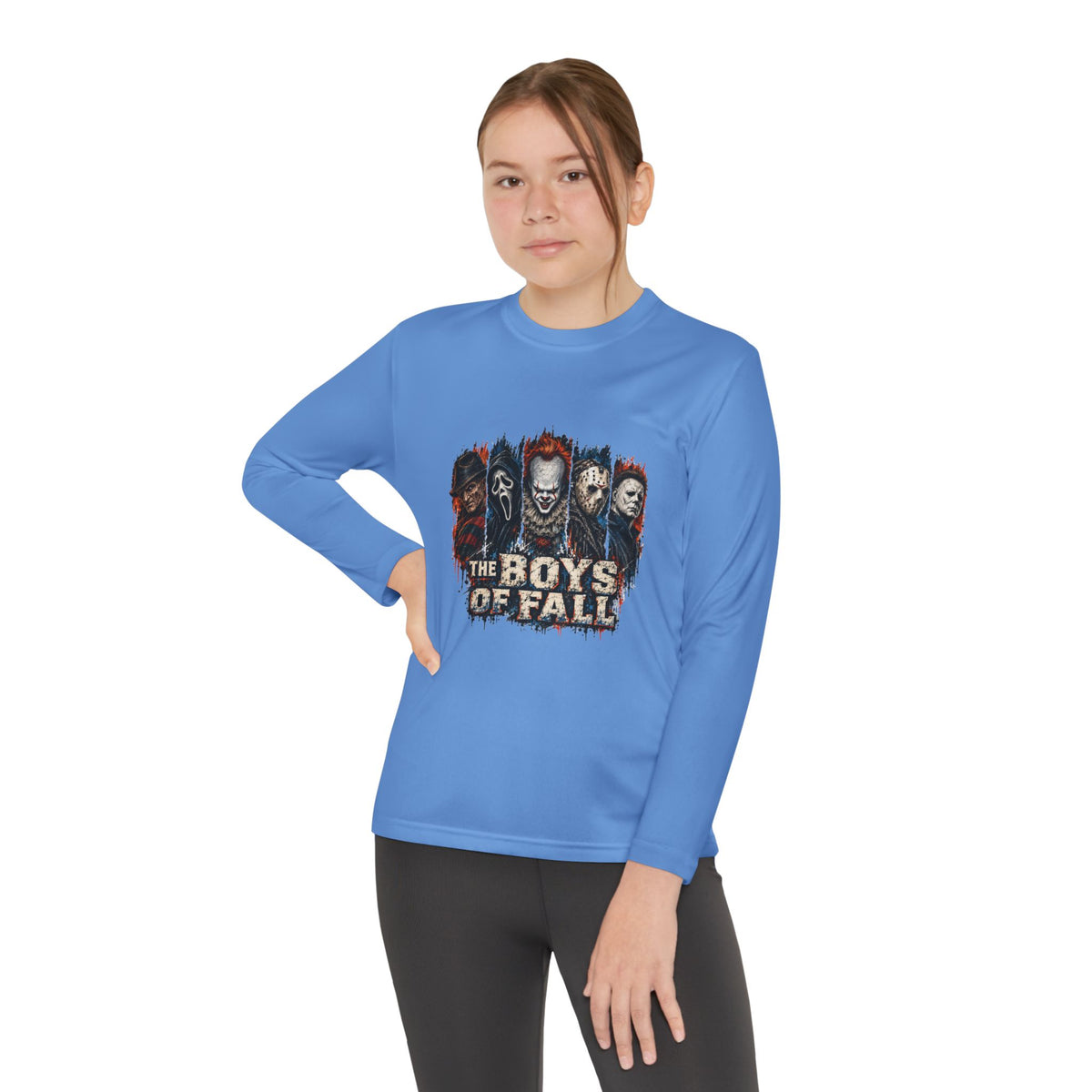 Youth Long Sleeve Tee — "The Boys of Fall" Horror Mask Graphic