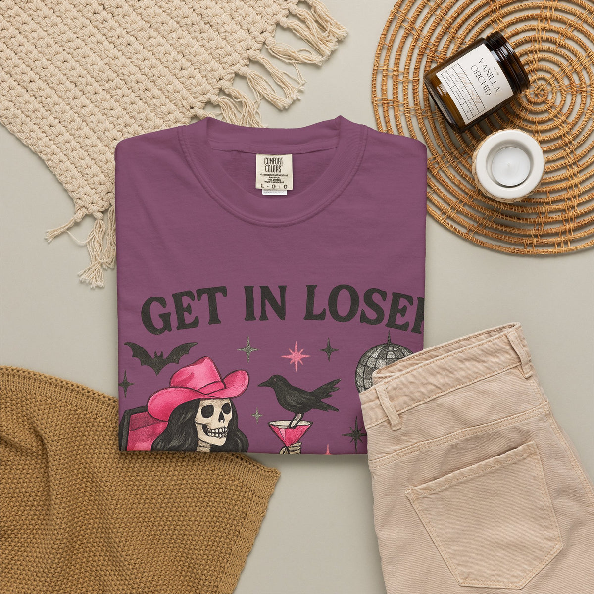 Get In Loser Skeleton Tee — Retro Gothic Witch Coffin Halloween T‑Shirt