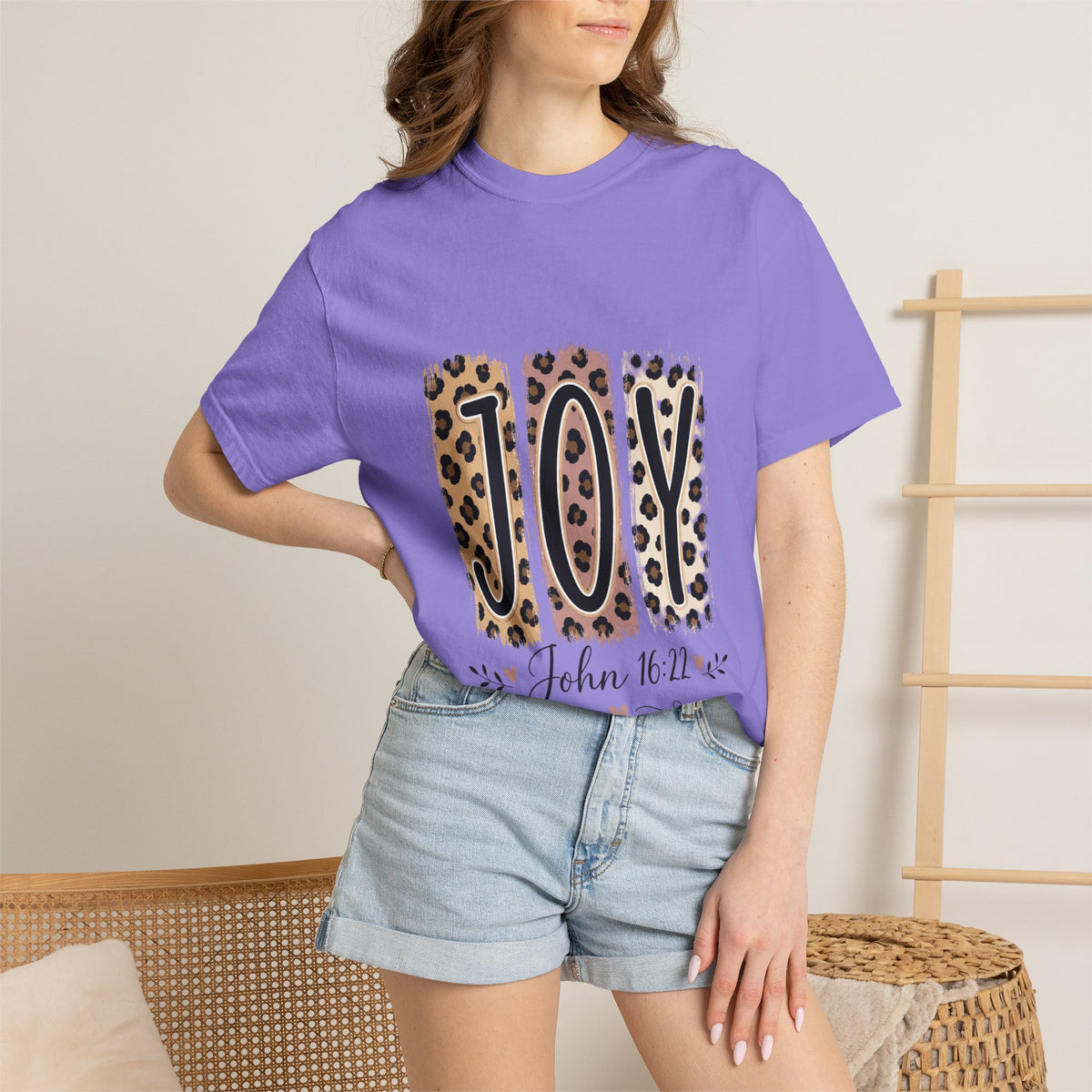 JOY Leopard Print T‑Shirt — John 16:22 Christian Faith Tee