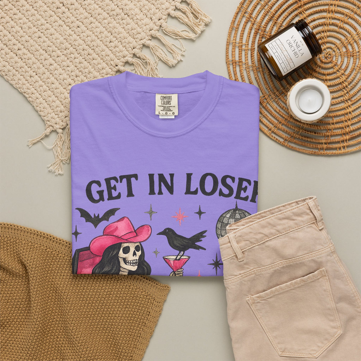 Get In Loser Skeleton Tee — Retro Gothic Witch Coffin Halloween T‑Shirt