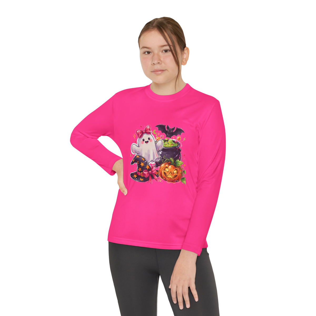 Kids Halloween Ghost Long Sleeve Tee — Cute Ghost, Pumpkins & Candy Design