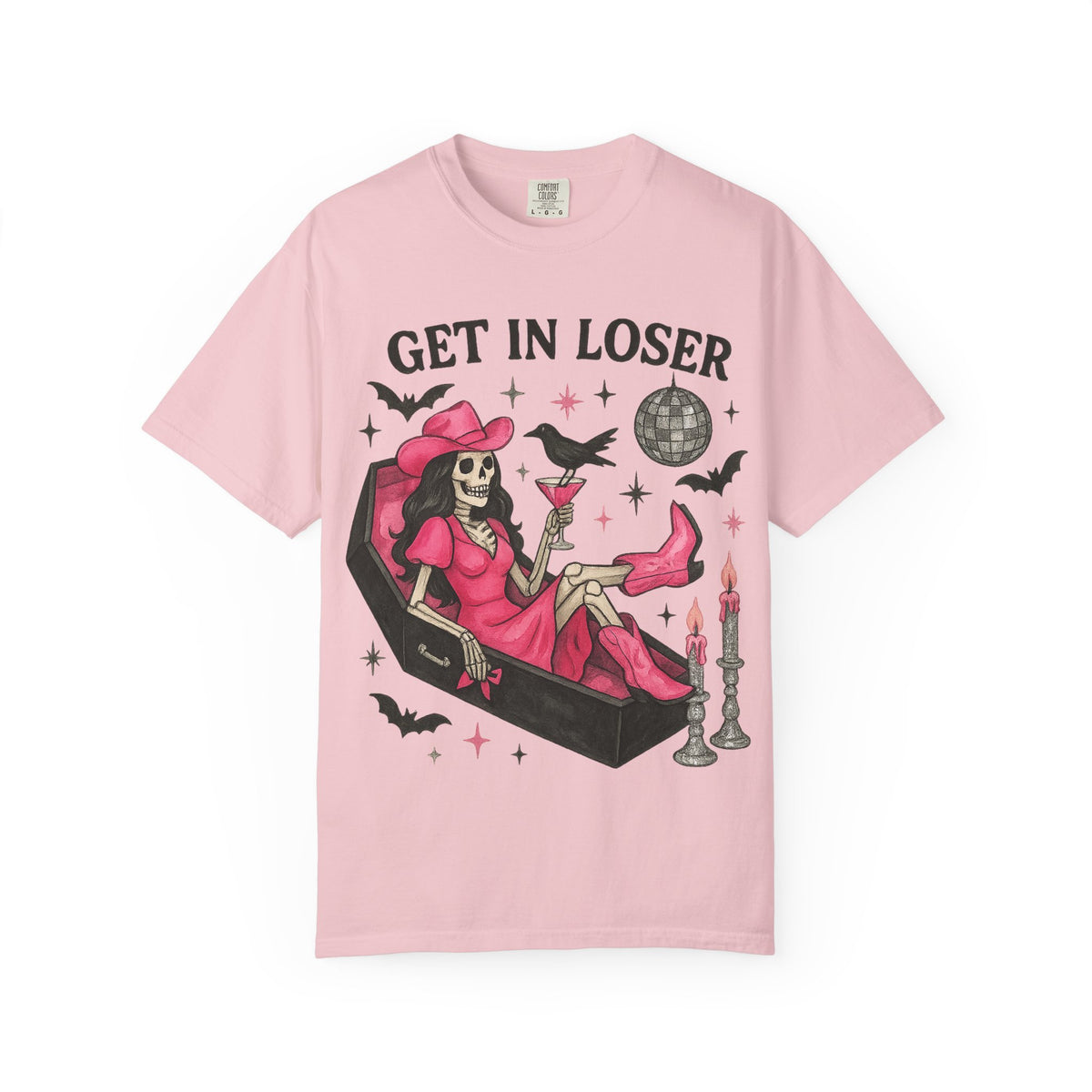 Get In Loser Skeleton Tee — Retro Gothic Witch Coffin Halloween T‑Shirt