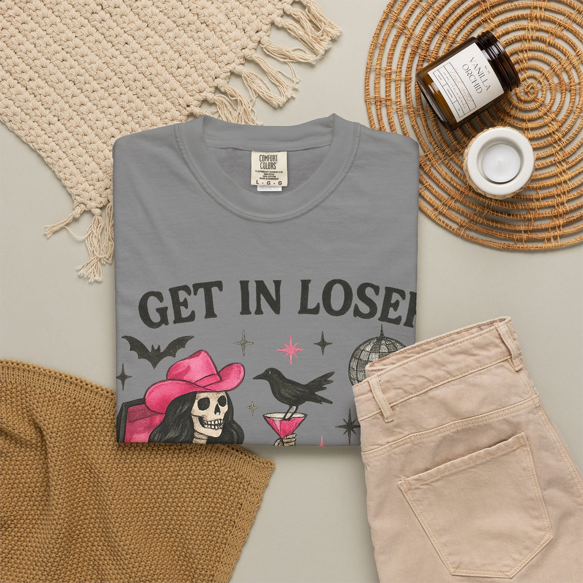 Get In Loser Skeleton Tee — Retro Gothic Witch Coffin Halloween T‑Shirt