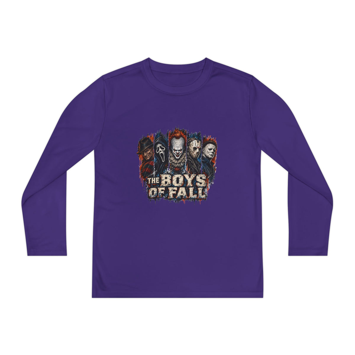 Youth Long Sleeve Tee — "The Boys of Fall" Horror Mask Graphic