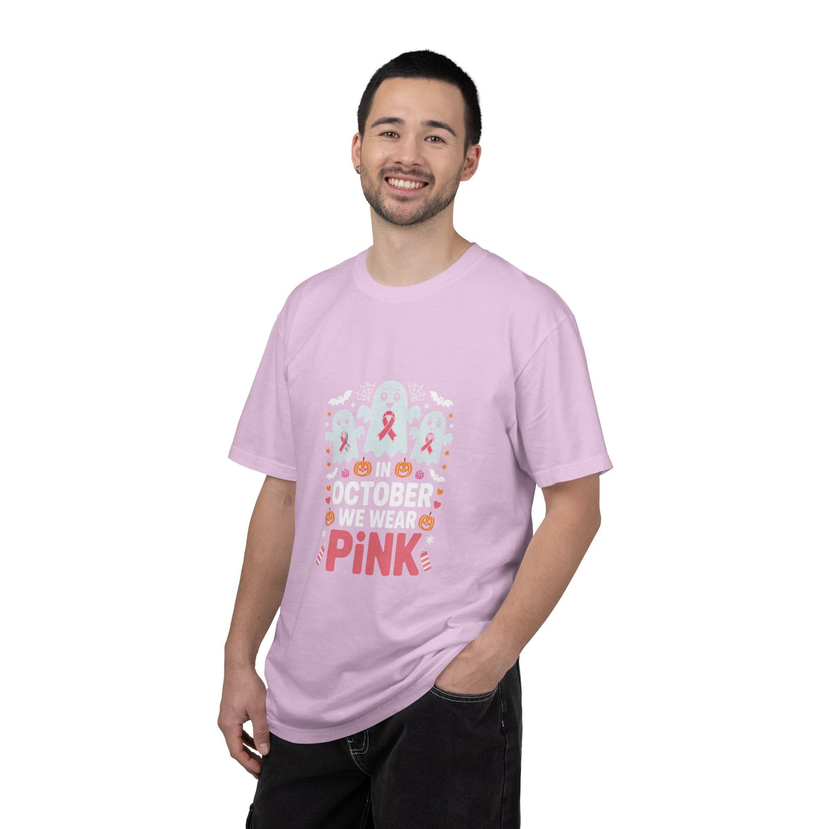 Breast Cancer Halloween Ghost T-Shirt — "In October We Wear Pink"