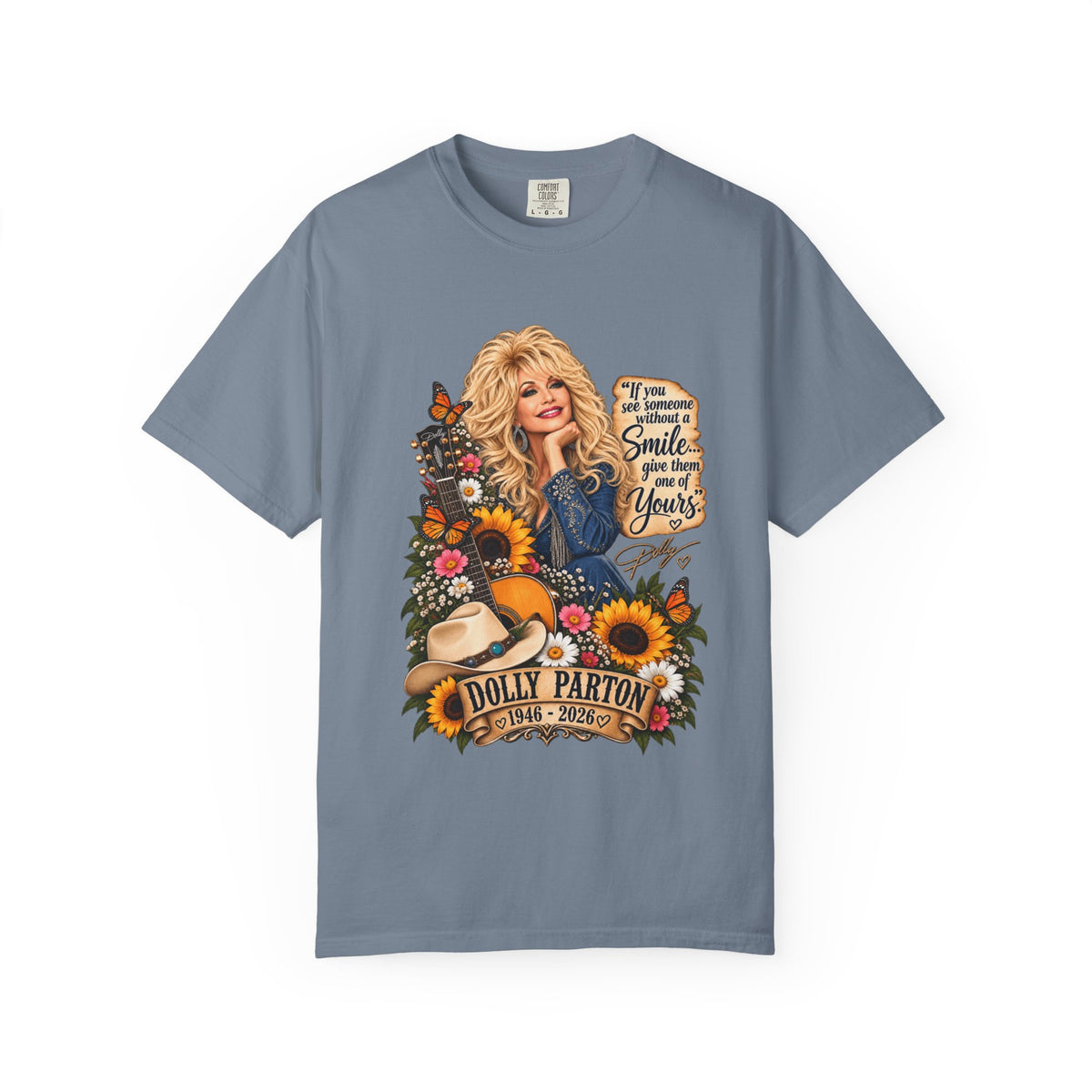 Dolly Parton T‑Shirt Portrait with 'Smile' Quote
