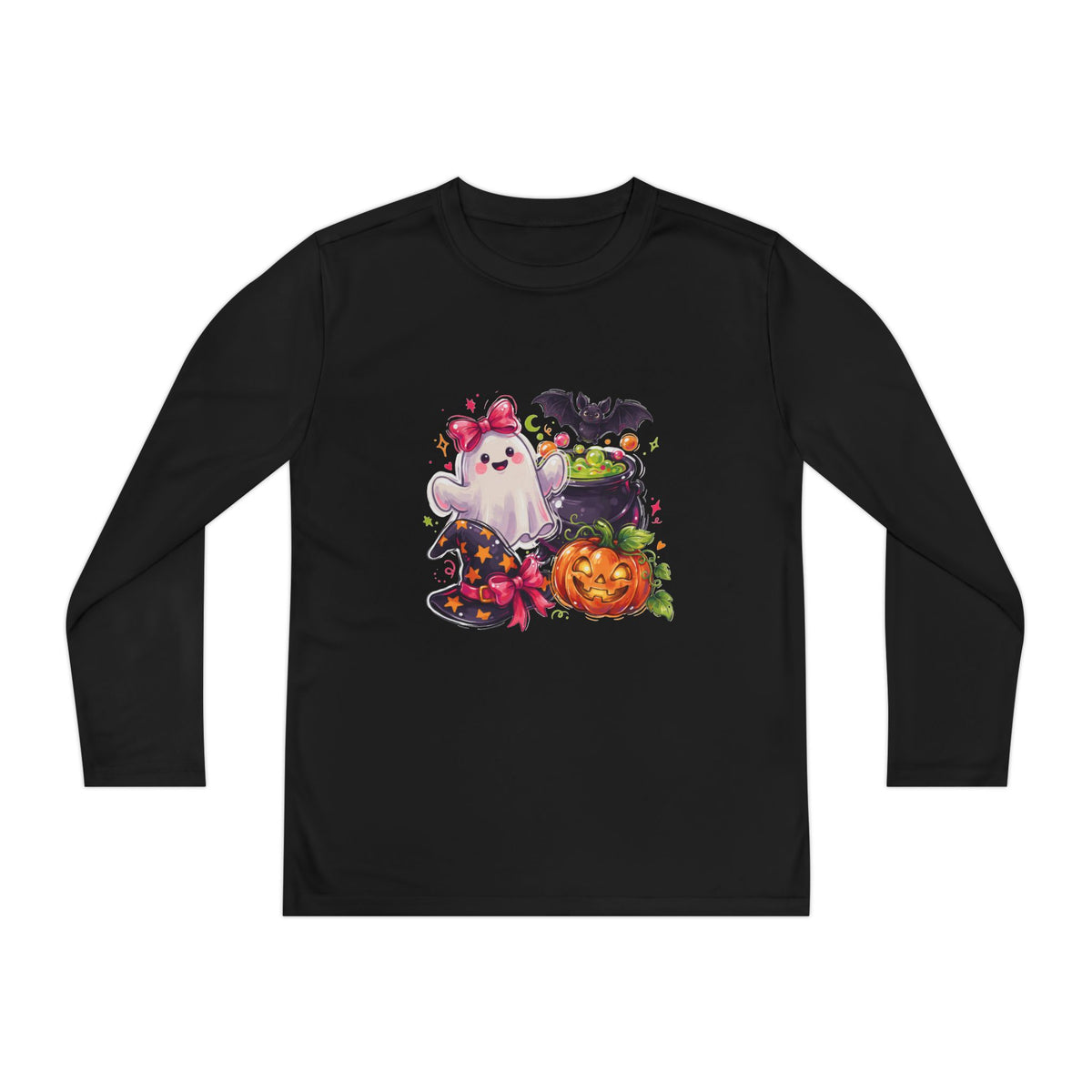 Kids Halloween Ghost Long Sleeve Tee — Cute Ghost, Pumpkins & Candy Design