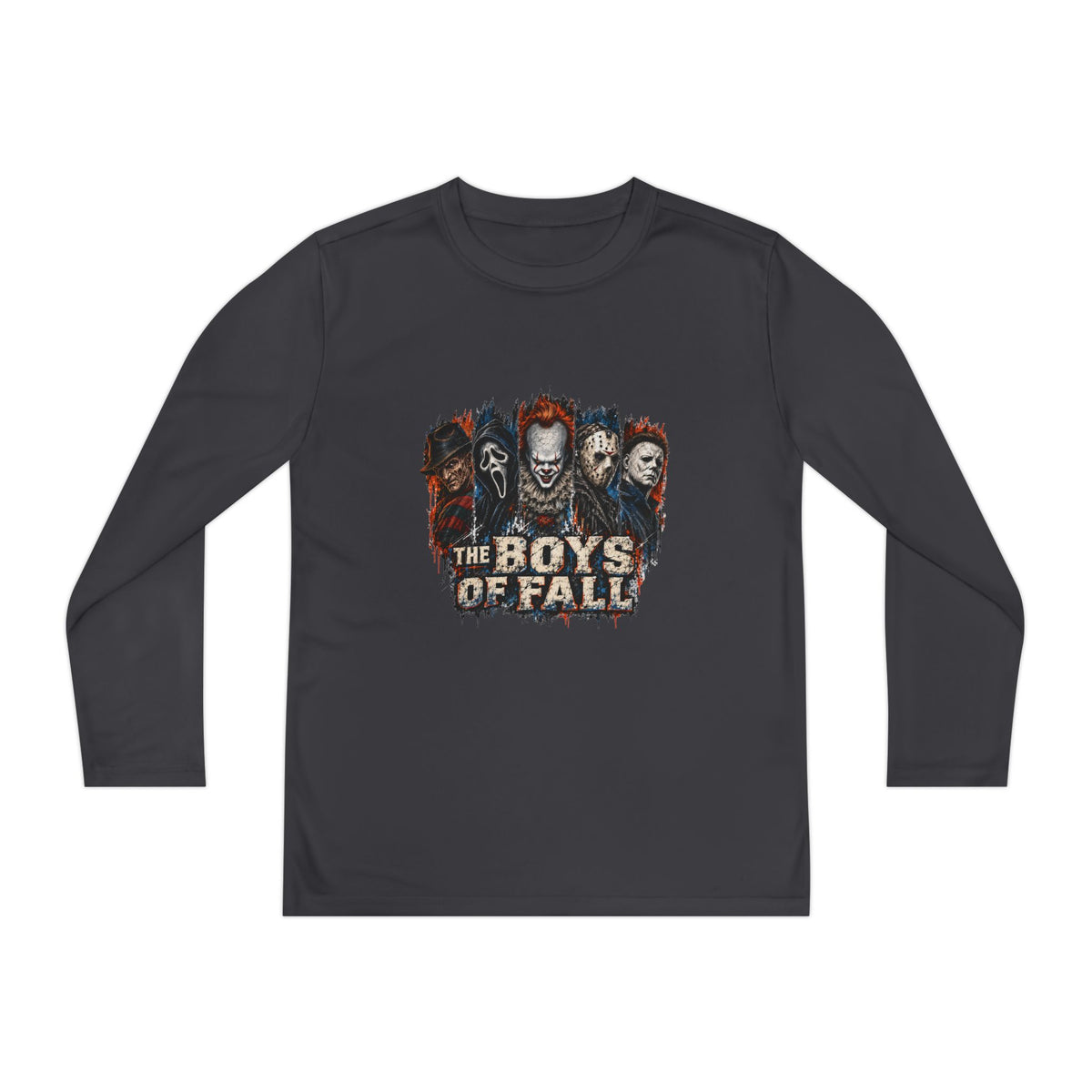 Youth Long Sleeve Tee — "The Boys of Fall" Horror Mask Graphic