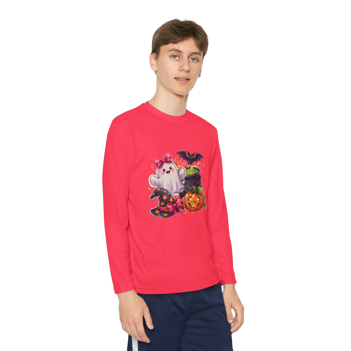 Kids Halloween Ghost Long Sleeve Tee — Cute Ghost, Pumpkins & Candy Design
