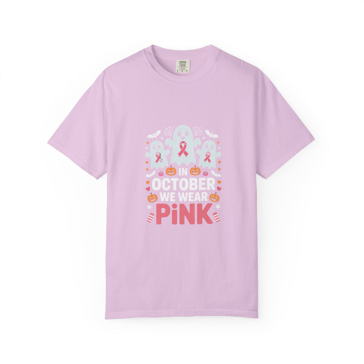 Breast Cancer Halloween Ghost T-Shirt — "In October We Wear Pink"