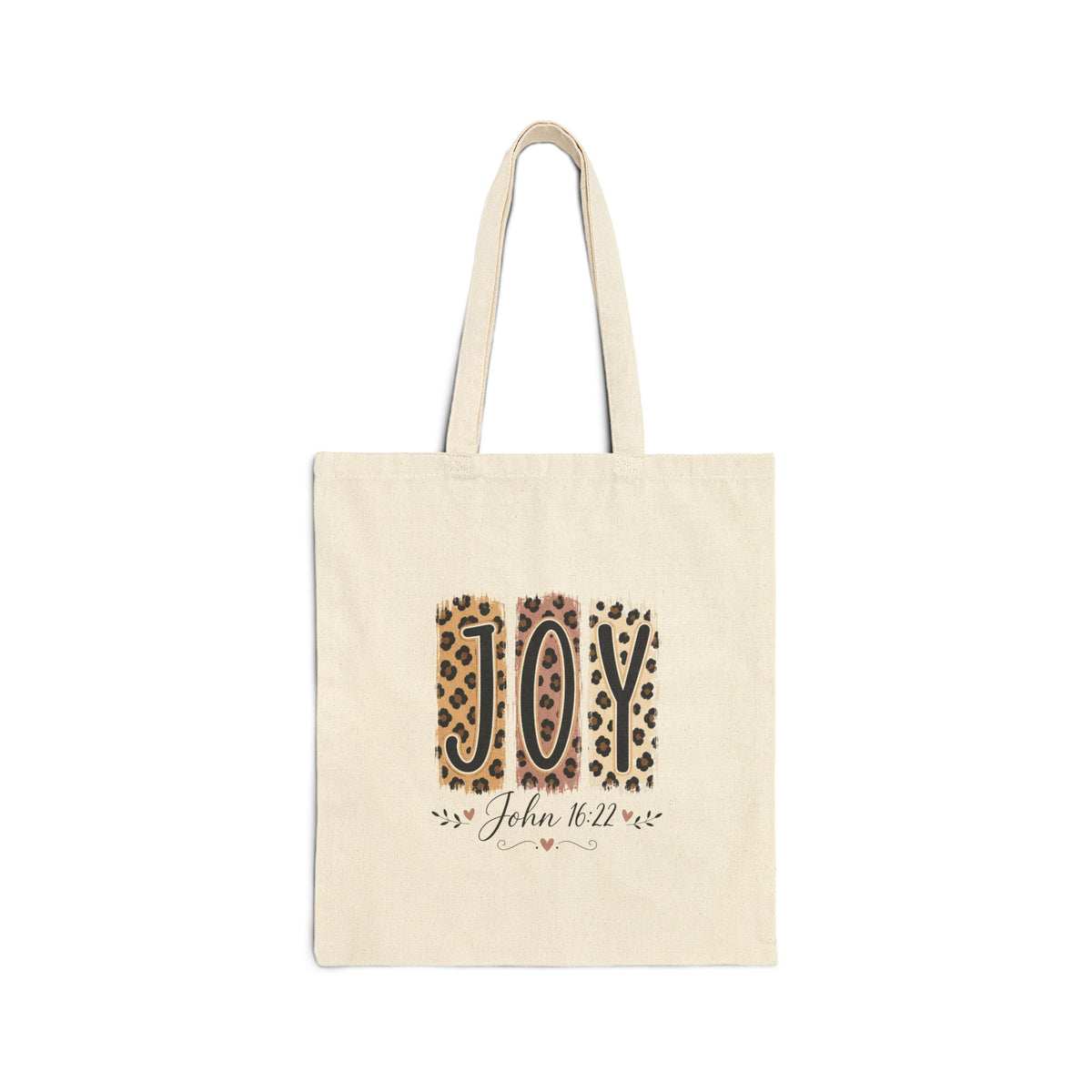 JOY Leopard Print Canvas Tote — Christmas Gift Bag with "John 16:22" Scripture Accent