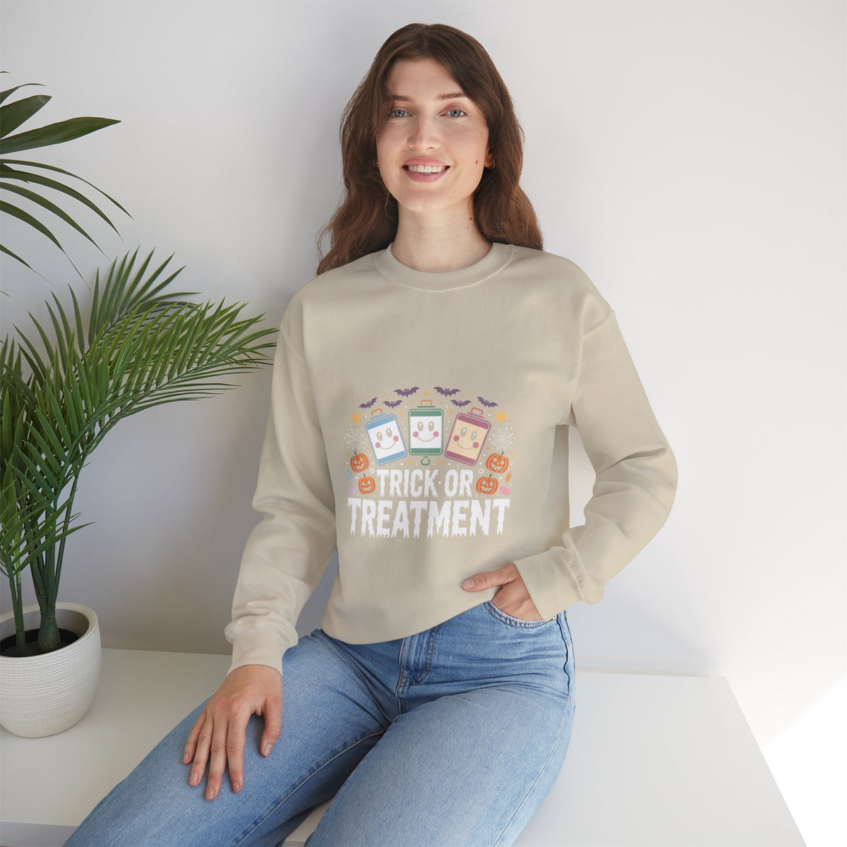 Halloween Candy Phone Sweatshirt — Cute Trick-or-Treat Graphic