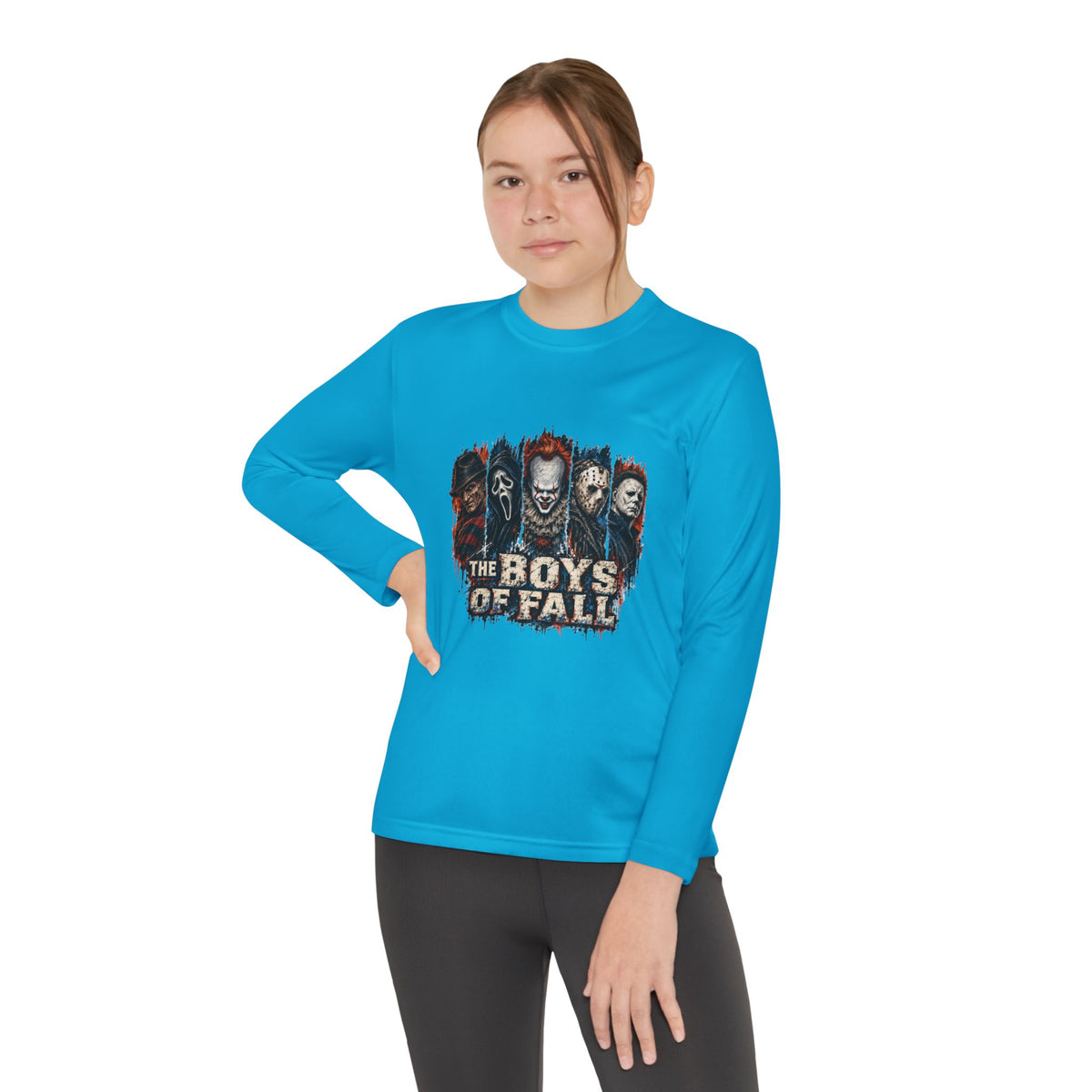 Youth Long Sleeve Tee — "The Boys of Fall" Horror Mask Graphic