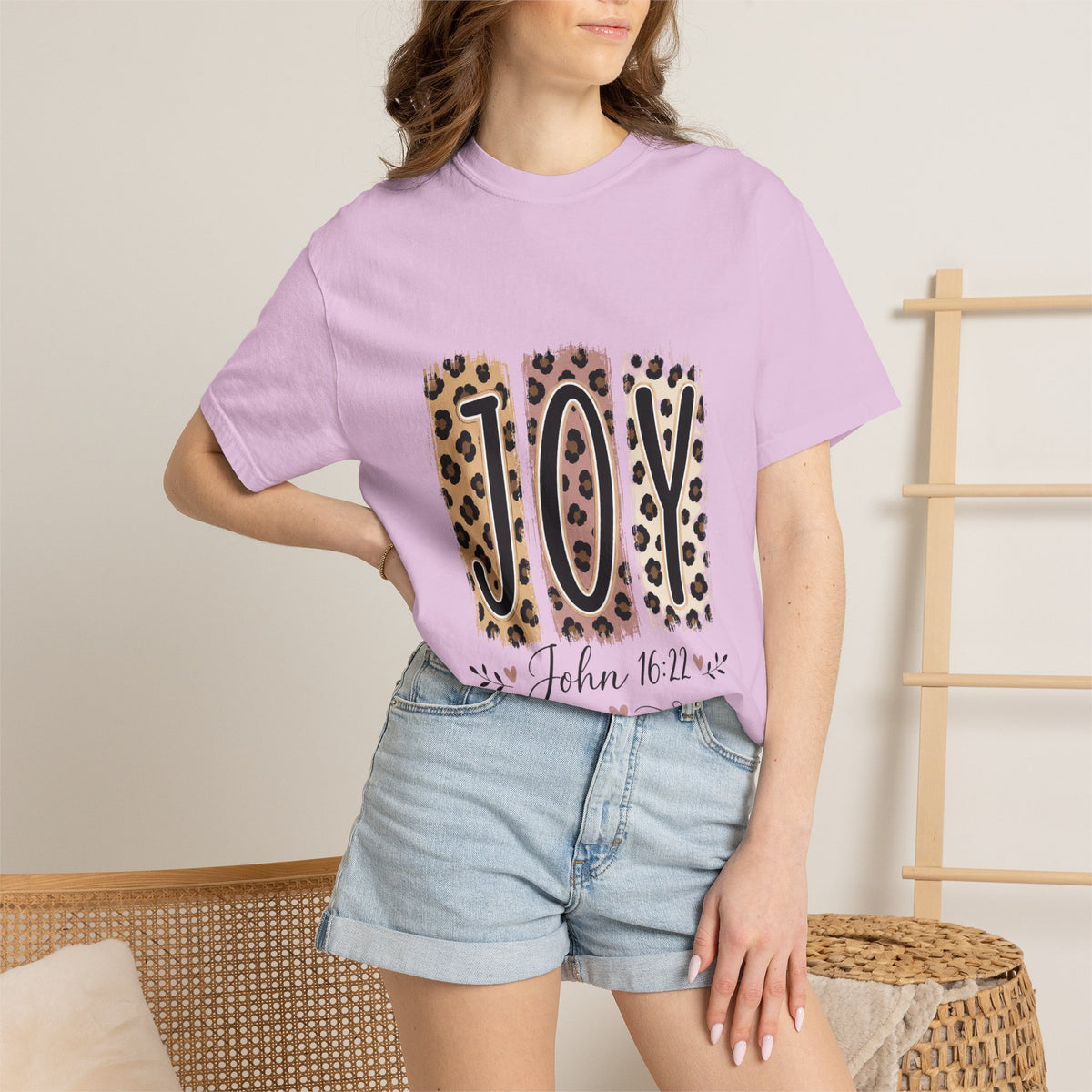 JOY Leopard Print T‑Shirt — John 16:22 Christian Faith Tee