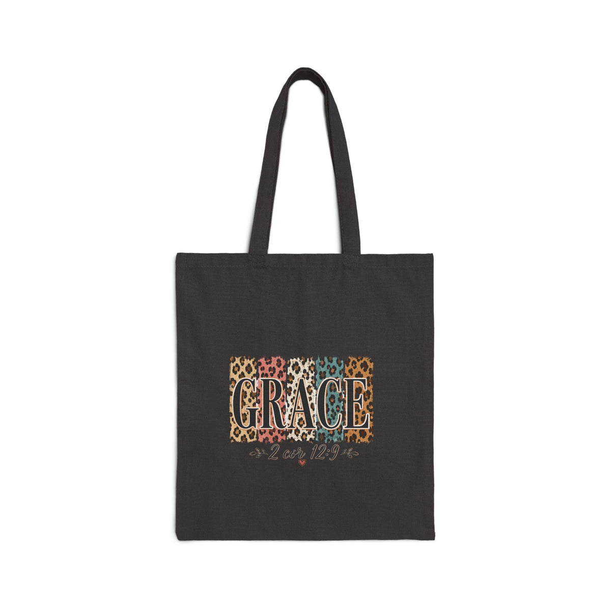 Grace Leopard Print Canvas Tote — Faith Scripture 2 Cor 12:9 Shoulder Bag