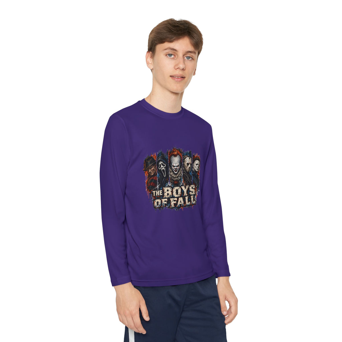 Youth Long Sleeve Tee — "The Boys of Fall" Horror Mask Graphic