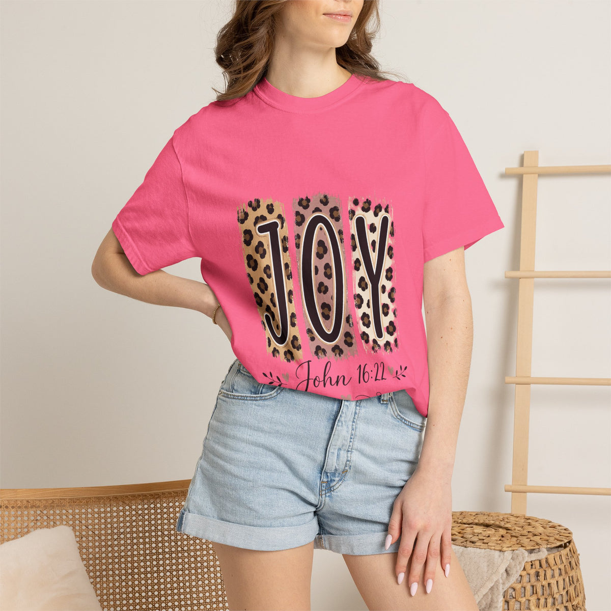 JOY Leopard Print T‑Shirt — John 16:22 Christian Faith Tee