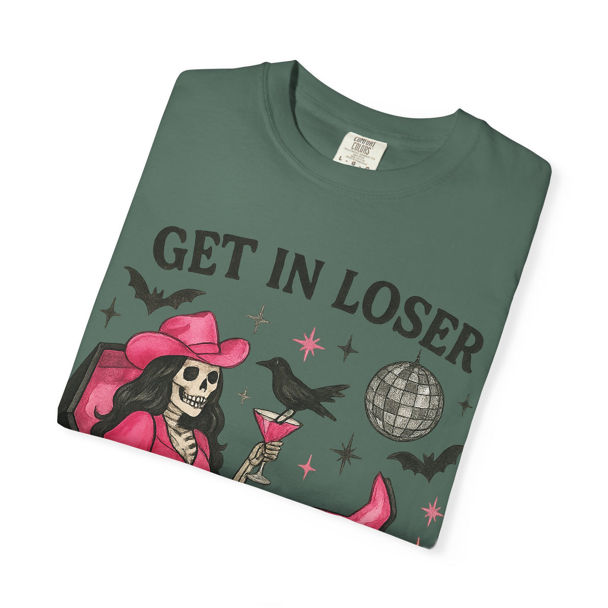 Get In Loser Skeleton Tee — Retro Gothic Witch Coffin Halloween T‑Shirt