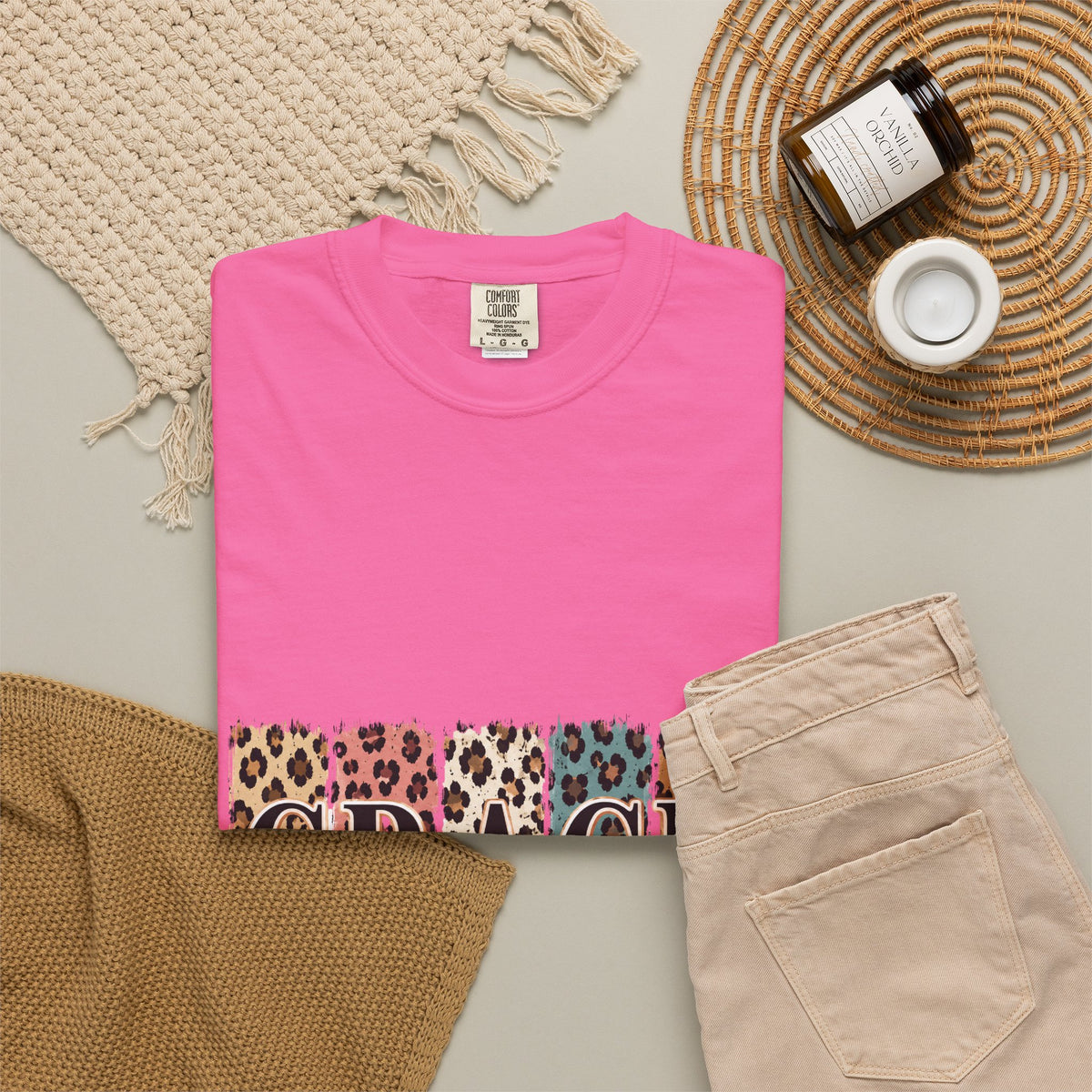 Grace Leopard Block T-Shirt — 2 Cor. 12:9 Christian Graphic Tee
