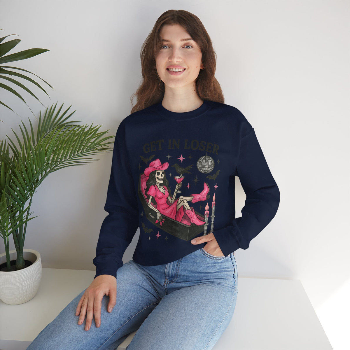 Get In Loser Skeleton Coffin Sweatshirt