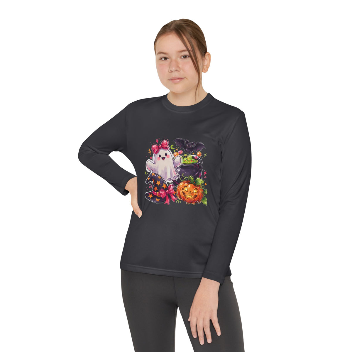 Kids Halloween Ghost Long Sleeve Tee — Cute Ghost, Pumpkins & Candy Design