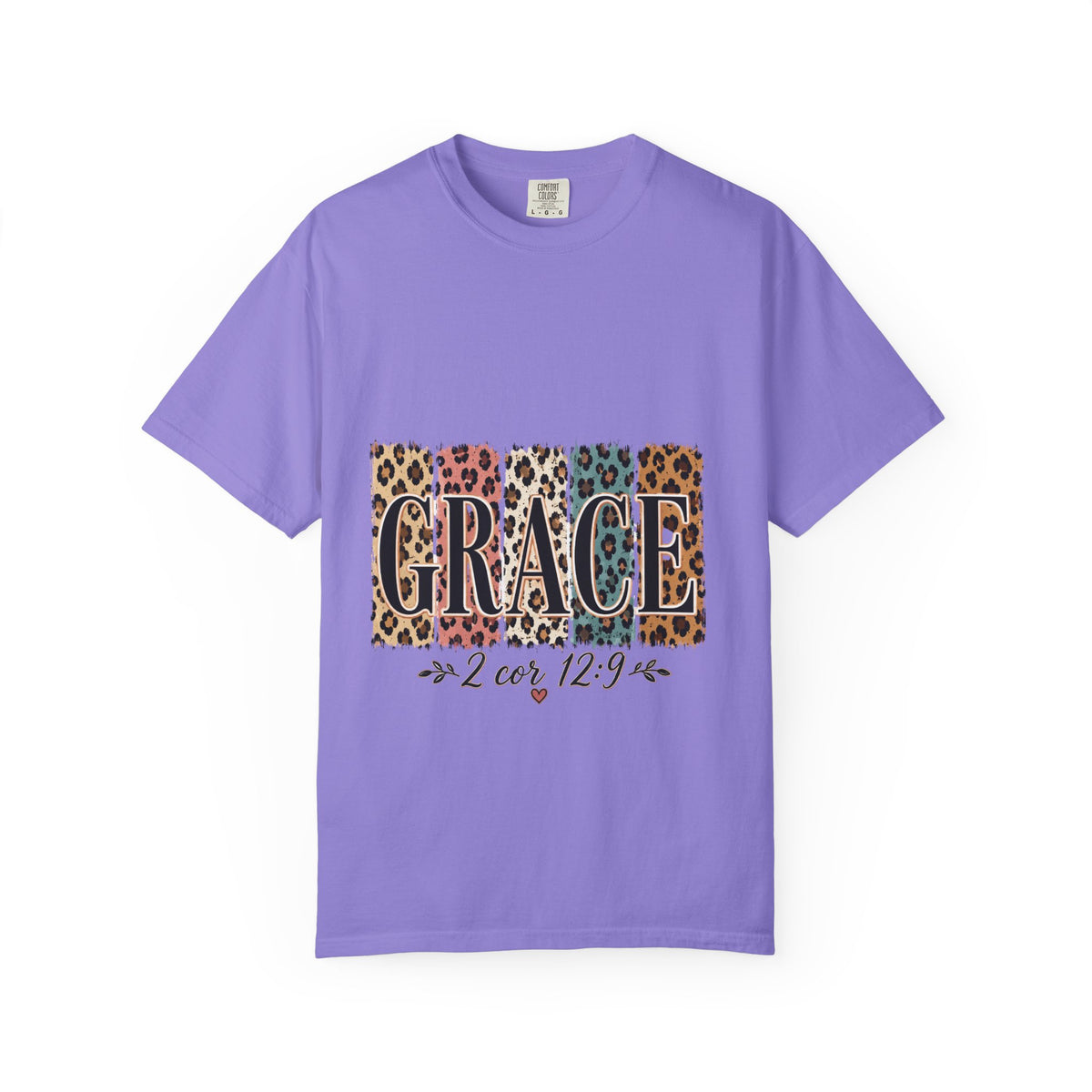 Grace Leopard Block T-Shirt — 2 Cor. 12:9 Christian Graphic Tee