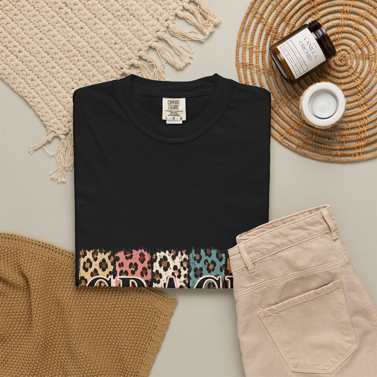 Grace Leopard Block T-Shirt — 2 Cor. 12:9 Christian Graphic Tee