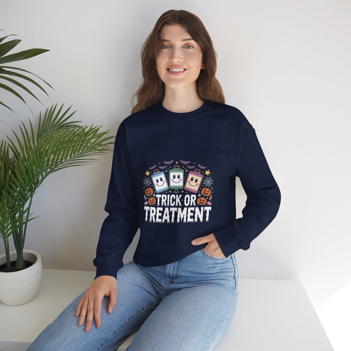 Halloween Candy Phone Sweatshirt — Cute Trick-or-Treat Graphic