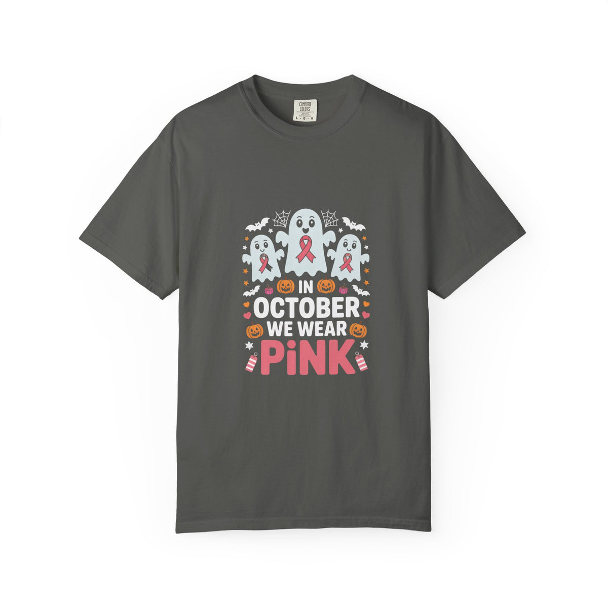 Breast Cancer Halloween Ghost T-Shirt — "In October We Wear Pink"