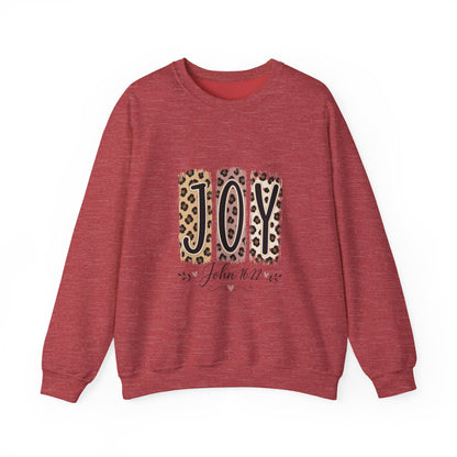 Joy Leopard Print Sweatshirt — John 1:14 Scripture Holiday Crewneck