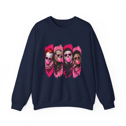 Clown Crewneck Sweatshirt – Colorful Bubblegum Skull & Joker Portraits