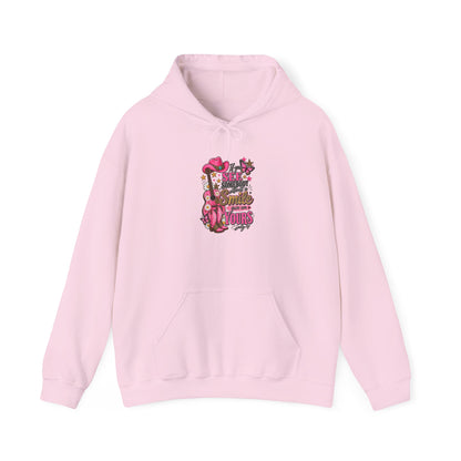 Dolly Vibes Hoodie — Pink Western Guitar Floral