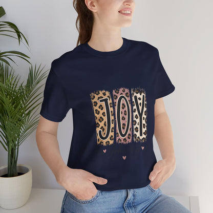 Joy Leopard Christian Tee — "JOY" with John 16:22 Scripture