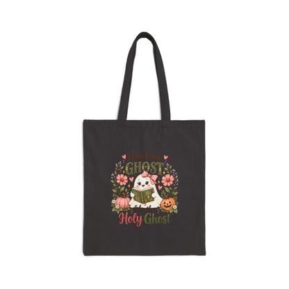 Ain't No Ghost Like the Holy Ghost Cotton Tote Bag — Cute Floral Pumpkin Bible Verse Tote