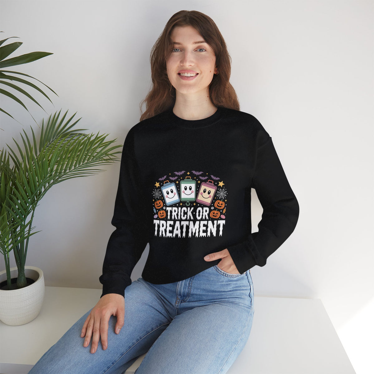 Halloween Candy Phone Sweatshirt — Cute Trick-or-Treat Graphic