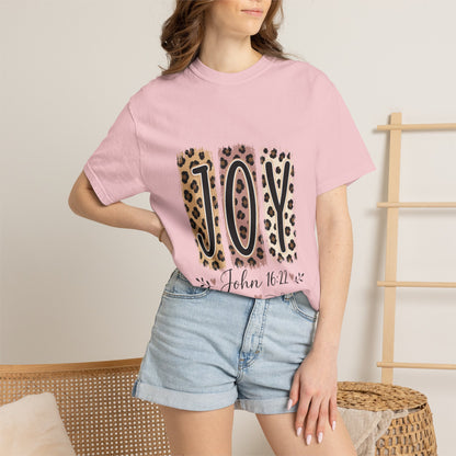 JOY Leopard Print T‑Shirt — John 16:22 Christian Faith Tee