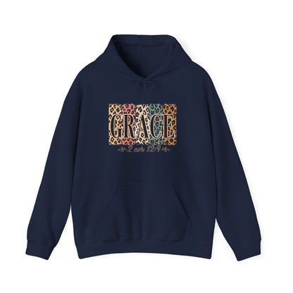 Grace Leopard Hoodie - 2 Cor 12:9 Christian Faith Sweatshirt
