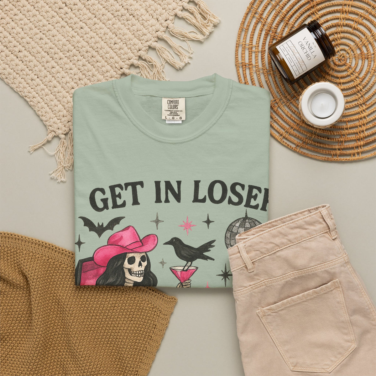 Get In Loser Skeleton Tee — Retro Gothic Witch Coffin Halloween T‑Shirt